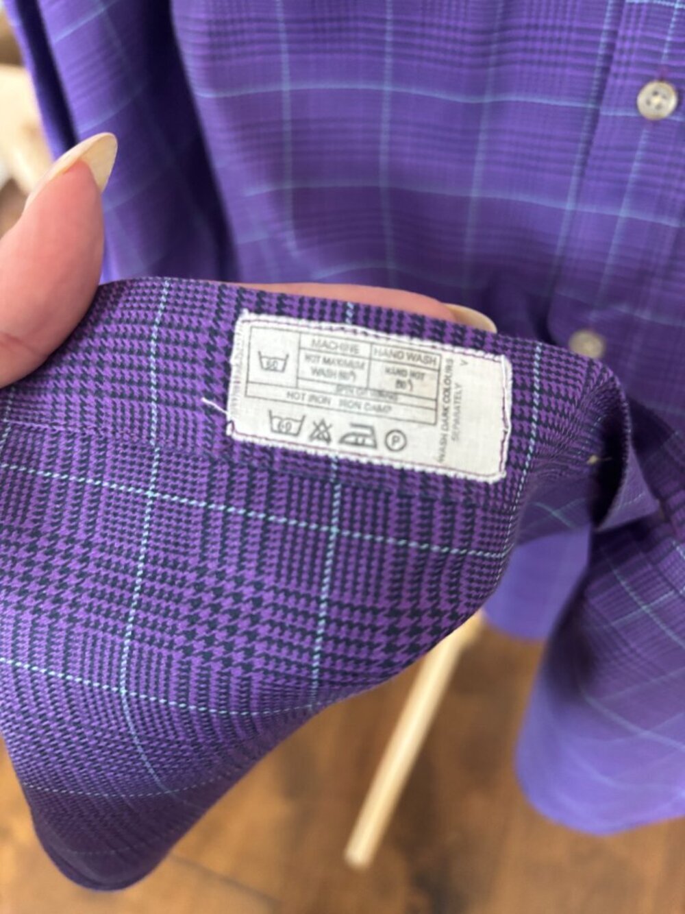 Thomas Pink Finest Twill Purple Glen Plaid Dress Shirt Men's XL - Picture 10 of 13